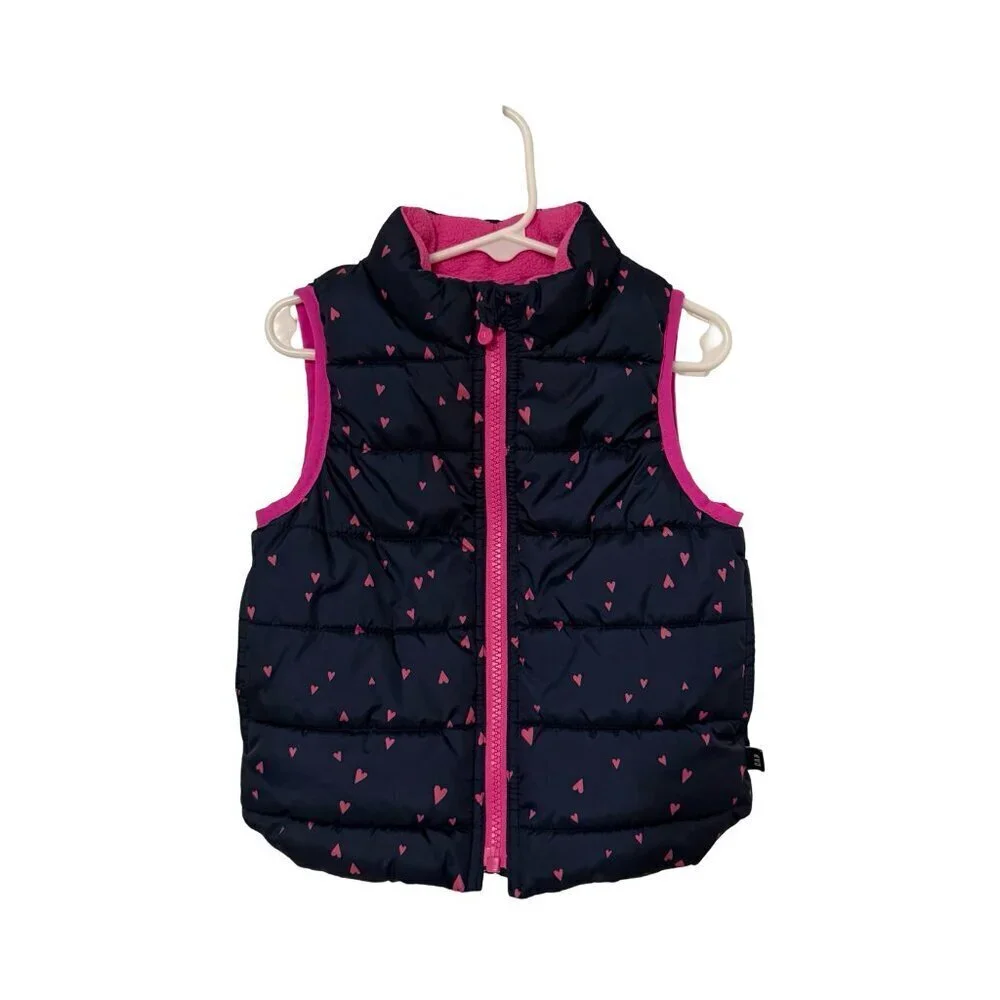 BabyGap Puffer Vest Navy Pink Heart ColdControl Girls 2T